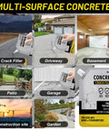 Multi-surface use of All Season Concrete Crack Filler for Driveways Walkways and Patios DIY Friendly Patch Up Waterproof Repair Sealant Quick Drying Sealing Adhesive That Stays Flexible in Heat and Cold for Outdoor Joints and Surfaces