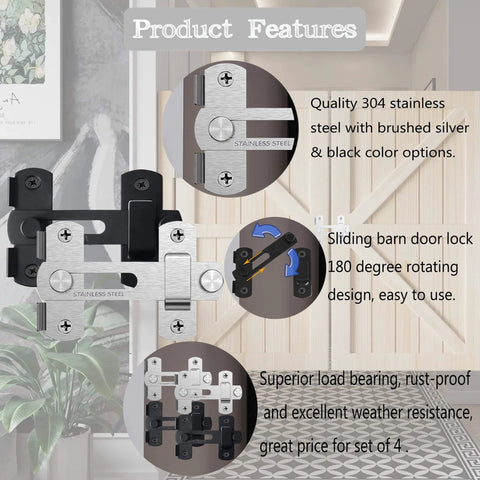 Four Pack 4 Inch Stainless Steel Gate Latches For Outdoor Fence Barn Doors Sliding Lock Hardware Black Finish Flip Latches For Cabinets