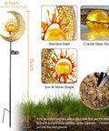 Sun And Moon Crackle Glass Solar Globe Stake Lights For Garden, Waterproof LED Pathway Lamps With Dope Amber Glow, Outdoor Yard Patio Courtyard Decor, Easy Install, 1 Pack, stainless steel and crackle glass, 35 inch height