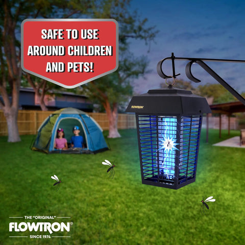 Outdoor Bug Zapper For 1 Acre Coverage With Powerful 40W Bulb And 5600V Instant Kill Grid in use near tent in yard