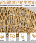 Handmade hemp rope woven natural tone rattan decor for the Whisper Quiet Boho Caged Rattan Fandelier Ceiling Fan.