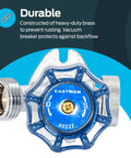 Close-up of Frost Proof Sillcock With Vacuum Breaker, 1/2 Inch MIP To 1/2 Inch Sweat Brass Outdoor Faucet with blue handle