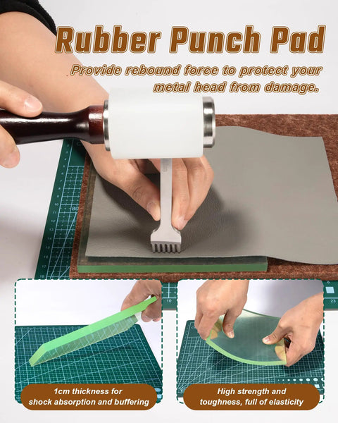 Close-up of 5 Piece Leather Punch Pad Set With A4 A5 Self Healing Cutting Mats showing usage with cutting tool