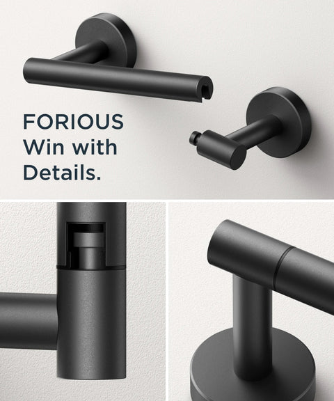 Pivoting Double Post Toilet Paper Holder Wall Mount In Matte Black Stainless Steel close-up details; rustproof design.