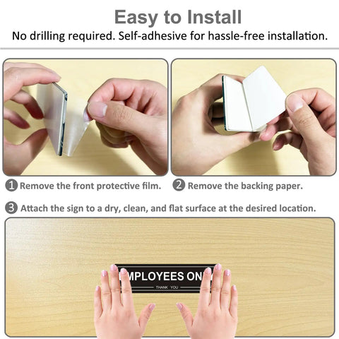 Four Pack Self Adhesive Employees Only Sign For Doors, Built To Last With 80Mil Acrylic, Staff Only Sign installation steps