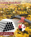 Adjustable Metal Leaf Rake With 18 Tines And 9 To 18 Inch Expandable Head 76 Inch Long Handle Yard Rake For Leaves Grass Clippings And Pine Needles Lightweight Garden Rake For Lawns All In One Go To Tool, showing metal construction and anti-rust coating on autumn leaves