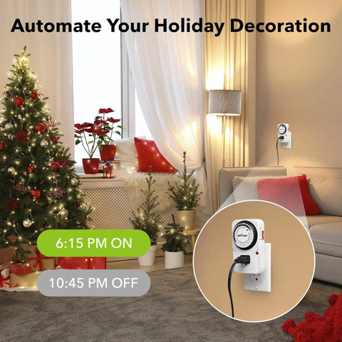 24 Hour Plug In Mechanical Timer With Built In Dial Set It And Forget It Grounded Outlet for holiday lights automation