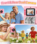 Kids Camera With Instant Print No Ink Thermal Photo Printer Pink For Ages 3 To 12, Easy Snap And Share, Perfect Birthday Gift For Girls, Inkless Printing, Color Paper Optional Not Included, Durable Fun For Young Shutterbugs; pink front and rear dual camera