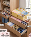 8 Pack Fabric Drawer Organizer Bins with Versatile Multi Size Storage Cubes for Clothing and Gear to Declutter Your Dresser Effortlessly in use.