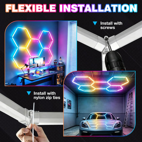Lit Hexagon RGB LED Light Panels Kit With Music Sync App And Remote Control 5 Hex Panels for flexible installation display