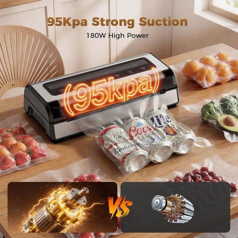 Heavy Duty Vacuum Sealer Machine With 95KPa Suction Full Auto Food Sealer Double Heat Seal System on kitchen counter