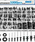Pop Rivets And Washer Kit 1000Pcs Assortment with 14 SAE Sizes, Aluminum Black Rivets and 4 Stainless Steel Washers for Metal Use