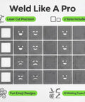 24 Pcs Welding Coupons 3x3 And 2x2 Inch 11 Gauge Mild Steel Practice Cubes For TIG MIG Arc Stick Welding Training Kit Laser Cut Precision Flats For Real World Weld Practice with fun emoji designs shown