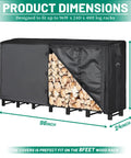 8Ft Firewood Rack Cover Waterproof Ultra Tough 600D Oxford Canvas With Buckle Straps Outdoor Wood Storage Shield size dimensions