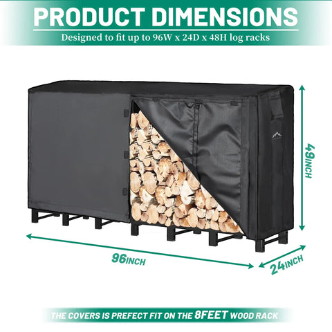 8Ft Firewood Rack Cover Waterproof Ultra Tough 600D Oxford Canvas With Buckle Straps Outdoor Wood Storage Shield size dimensions