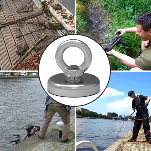 Beast 180lb Ultra Strong Fishing Magnet Kit in use during river and outdoor adventures, showcasing heavy-duty neodymium magnet.