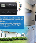 Digital Thermostat Replacement for Home Heating and Cooling, Wall Mounted T Stat With Easy Temperature Adjustment panel.