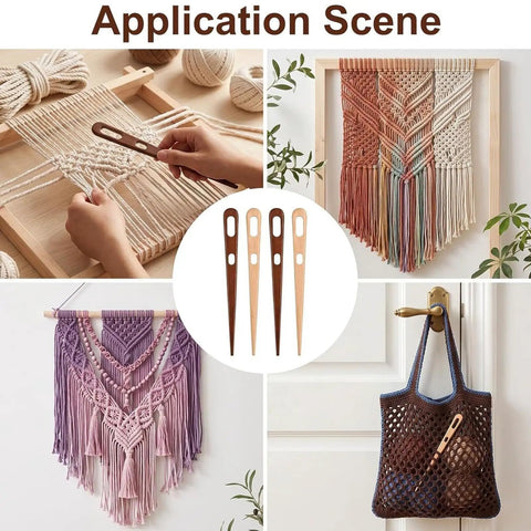 Tapestry Threading Tool Set With Four Wooden Tools Double Opening Design For Thick Yarn Rug Weaving Supplies With Smooth Tapered Points Durable Craft Kit For Quick Weaving And Shared Projects, four wooden weaving tools