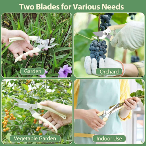 All Purpose Pruning Shears Set With Stainless Steel Blades in garden, orchard, vegetable garden, and indoor use scenes