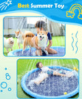 Child and dogs playing on Splash Pad For Dogs And Kids, Anti Slip Dog Pool For Large Dogs, 67 Inch Blue water play mat.