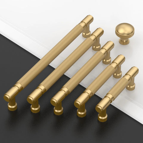 Champagne Bronze Knurled Cabinet Pulls, 10 Pack, 5 Inch Hole Center Drawer Pulls For Kitchen Cabinets And Bathrooms, ZH0072 Easy Install
