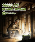 Person using Go-To Solar Rechargeable Work Light With Stand, 120W Flood Light, 144 LED, 10000 Lumens in construction site