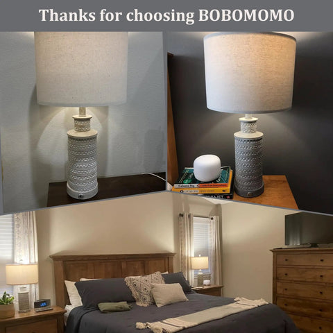 3 Way Dimmable Touch Control Table Lamp Set of 2 With USB Charging Ports for Bedroom shown in rustic farmhouse style setting