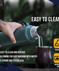 Hand pouring from insulated flask with replacement cap for wide mouth flasks, BPA-free gasket, easy to clean, 1.1Qt to 2Qt.