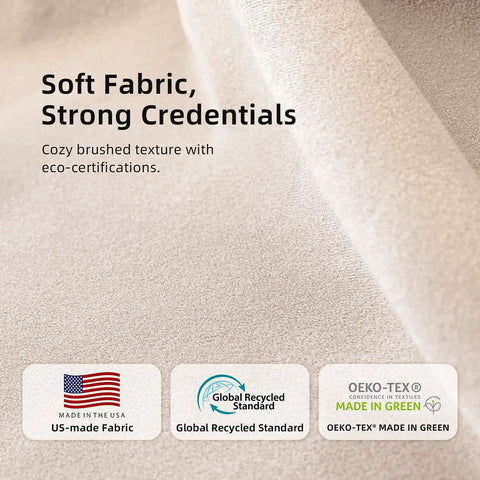Soft fabric used in Criss Cross Desk Chair With Wheels, featuring eco-certifications and brushed texture, beige upholstery.