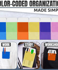 Multi Color Pocket Protectors For Pens And Pencils, Ink Leak Guard For Shirts, Lab Coats, And Pants display with examples