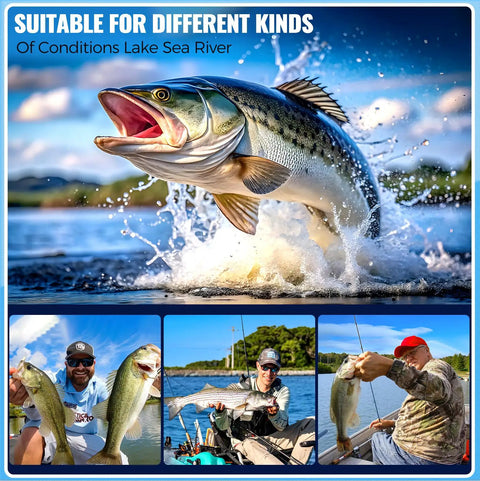 Spinner Lures Kit 32 Piece Spinner Baits For Bass And Trout With Copper Body And Blade Spinning Spoons Freshwater Tackle Box Included Great Gift For Men Versatile Lure Set For River And Lake Fishing, showing anglers catching fish with lures in river.