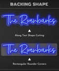 Custom Neon Signs For Wall Decor Personalize Large LED Neon Light Signs With Your Name Or Logo Lit For Weddings Bars Businesses Bedrooms Parties And Ready To Hang For Instant Vibe, showing along text shape cutting and rectangular rounder corners design options.