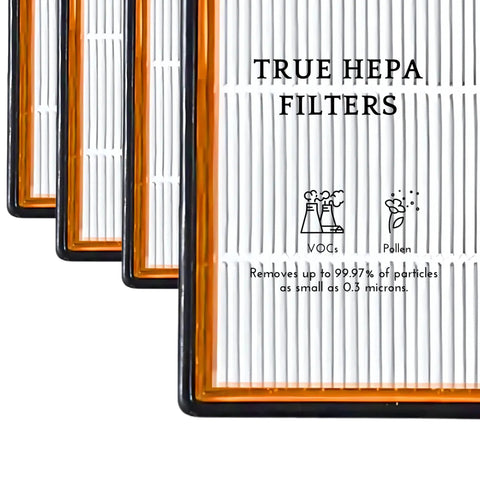 Close-up of Two Pack 3 In 1 HEPA Air Filter Replacement With Activated Carbon For Holmes And Bionaire Purifiers.