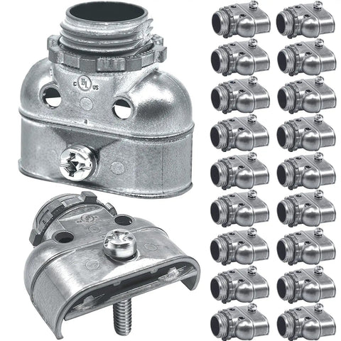 Duplex 3/8 In Wire Box Connector Set For Flex AC MC NM Cables, 25 Piece Zinc Die Cast Screw Clamp Electrical Fittings