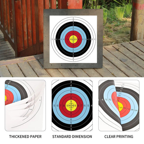 Archery Target Paper Set For Backyard Practice And Hunting 23.6 inch bow target face with 10 rings on wood-free paper.