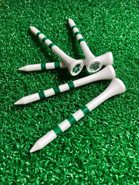 3-1/4 Inch Shamrock Golf Tees Green Durable 100 Percent Natural Hardwood Tees For St Patrick's Day Rounds on grass