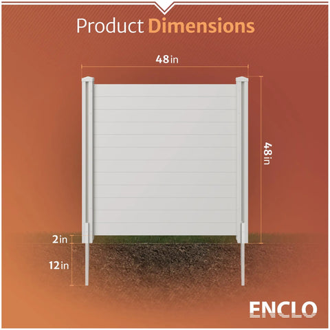 Premium White Vinyl Privacy Screen Panels 4ft High By 4ft Wide Two Panels No Dig Outdoor Privacy Fence front view with dimensions.