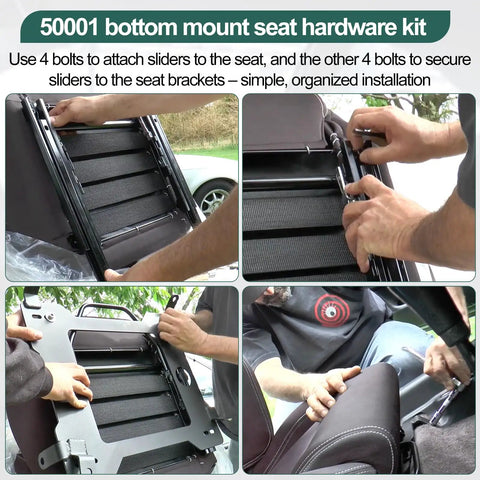 Installation process using Bottom Mount Seat Hardware Kit 10 Pcs For Racing Sliders And Brackets Easy Install Compatible With Sparco Recaro Bride Momo NRG Seats Includes Bolts Washers And Nylon Lock Nuts
