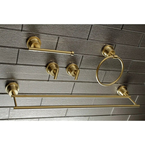 Concord 5 Piece Bathroom Accessory Set In Brushed Nickel For Wall Mount with towel bar, towel ring, paper holder, robe hooks.