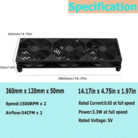 Quiet 120Mm Router Cooling Fan Keeps Your Network Setup Chillin Smooth With Direct Usb Powered Thermal Dissipation For Servers Workstations And Rack Mounts, 360mm x 120mm x 50mm.