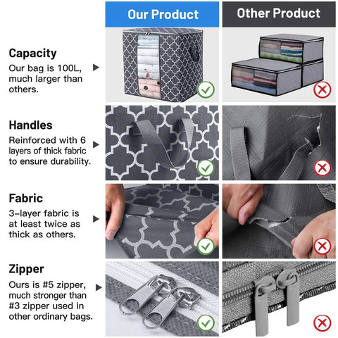 Heavy Duty Storage Bags 3 Pack 100 Liter Clothes Organizers With Clear Windows Breathable Waterproof Fabric Units Keep Rooms Super Clean And Totally Legit Zero Fuss Home Organization That Is A Straight Up Game Changer For Modern Living