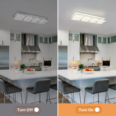 Rectangular Flush Mount LED Ceiling Light Fixture 24 Inch Long Crystal Dimmable for kitchen before and after lighting