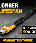 Beefy Kevlar Reinforced USB A To Type C Cable, Ultra Rugged Jobsite Tough Charger Cord, High Speed Fast Charge, 6ft Black
