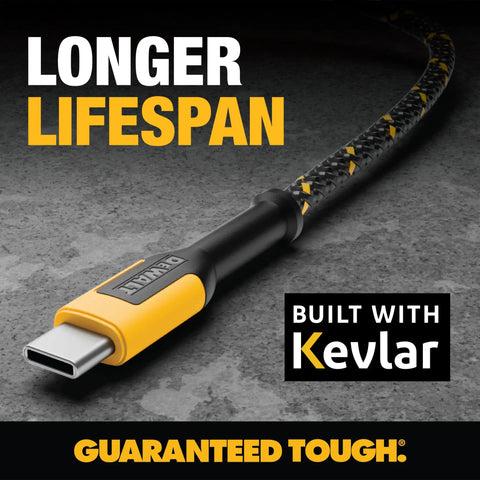 Beefy Kevlar Reinforced USB A To Type C Cable, Ultra Rugged Jobsite Tough Charger Cord, High Speed Fast Charge, 6ft Black