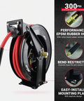 Tough Steel Dual Arm Air Hose Reel Boasting Smooth Auto Retractable Hookup and Crack Proof Epdm Rubber Tubing with Performance EPDM rubber hose.