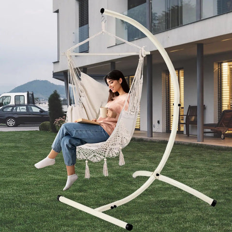 Built To Last Hammock Chair Stand For Indoor And Outdoor Use Heavy Duty Steel C Stand With White Finish Supports Up To 350 Lbs