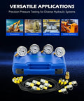 Heavy Duty Hydraulic Pressure Test Kit With Four Gauges 1300 3500 5500 9000 PSI Nine Test Couplings Quick Connector Three Hoses