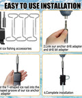 Steps to install Heavy Duty Ice Anchor Tool Kit For Ice Fishing Shelter Setup With Universal Drill Adapter Six Ice Tent Nails