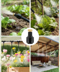 Thirty Piece One Quarter Inch Quick Connect Brass Misting Nozzles Set For Drip Irrigation Sprayer Copper Atomizing Nozzle Micro Sprinklers Garden Lawn Greenhouse Outdoor Cooling System in use for garden and patio cooling.