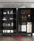 Open view of Beast Of A Farmhouse Style Metal Pantry Cabinet With Barn Doors, 61 Inch Tall, 27.5 Inch Wide, showing adjustable shelves